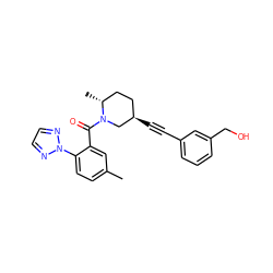 Cc1ccc(-n2nccn2)c(C(=O)N2C[C@H](C#Cc3cccc(CO)c3)CC[C@H]2C)c1 ZINC000169307701