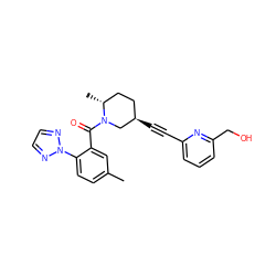 Cc1ccc(-n2nccn2)c(C(=O)N2C[C@H](C#Cc3cccc(CO)n3)CC[C@H]2C)c1 ZINC000169307317