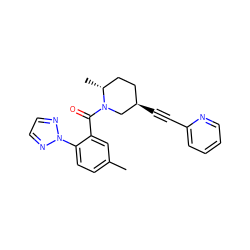 Cc1ccc(-n2nccn2)c(C(=O)N2C[C@H](C#Cc3ccccn3)CC[C@H]2C)c1 ZINC000169307308