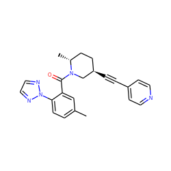 Cc1ccc(-n2nccn2)c(C(=O)N2C[C@H](C#Cc3ccncc3)CC[C@H]2C)c1 ZINC000169307313