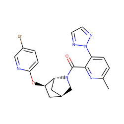 Cc1ccc(-n2nccn2)c(C(=O)N2C[C@H]3C[C@@H](Oc4ccc(Br)cn4)[C@H]2C3)n1 ZINC000218375525