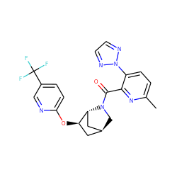 Cc1ccc(-n2nccn2)c(C(=O)N2C[C@H]3C[C@@H](Oc4ccc(C(F)(F)F)cn4)[C@H]2C3)n1 ZINC000218512035