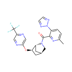 Cc1ccc(-n2nccn2)c(C(=O)N2C[C@H]3C[C@@H](Oc4cnc(C(F)(F)F)cn4)[C@H]2C3)n1 ZINC000218512392