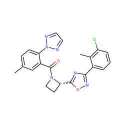 Cc1ccc(-n2nccn2)c(C(=O)N2CC[C@H]2c2nc(-c3cccc(Cl)c3C)no2)c1 ZINC000218099591