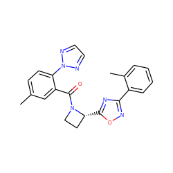 Cc1ccc(-n2nccn2)c(C(=O)N2CC[C@H]2c2nc(-c3ccccc3C)no2)c1 ZINC000218164118