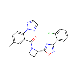 Cc1ccc(-n2nccn2)c(C(=O)N2CC[C@H]2c2nc(-c3ccccc3Cl)no2)c1 ZINC000218140400