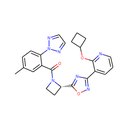 Cc1ccc(-n2nccn2)c(C(=O)N2CC[C@H]2c2nc(-c3cccnc3OC3CCC3)no2)c1 ZINC000218116905