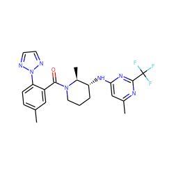 Cc1ccc(-n2nccn2)c(C(=O)N2CCC[C@@H](Nc3cc(C)nc(C(F)(F)F)n3)[C@@H]2C)c1 ZINC000220737029