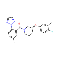 Cc1ccc(-n2nccn2)c(C(=O)N2CCC[C@@H](Oc3ccc(F)c(C)c3)C2)c1 ZINC000299858594