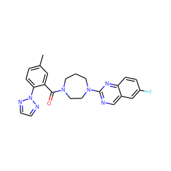 Cc1ccc(-n2nccn2)c(C(=O)N2CCCN(c3ncc4cc(F)ccc4n3)CC2)c1 ZINC000049067723