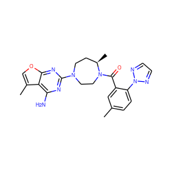 Cc1ccc(-n2nccn2)c(C(=O)N2CCN(c3nc(N)c4c(C)coc4n3)CC[C@H]2C)c1 ZINC000169347338