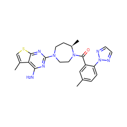 Cc1ccc(-n2nccn2)c(C(=O)N2CCN(c3nc(N)c4c(C)csc4n3)CC[C@H]2C)c1 ZINC000169347347