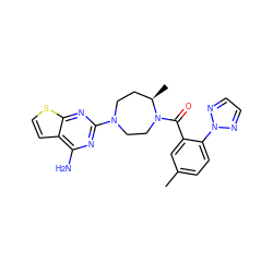 Cc1ccc(-n2nccn2)c(C(=O)N2CCN(c3nc(N)c4ccsc4n3)CC[C@H]2C)c1 ZINC000169347341