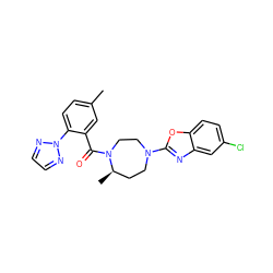 Cc1ccc(-n2nccn2)c(C(=O)N2CCN(c3nc4cc(Cl)ccc4o3)CC[C@H]2C)c1 ZINC000049036447