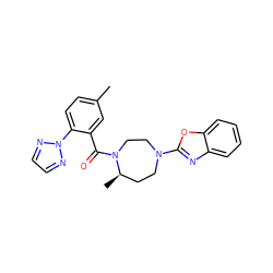 Cc1ccc(-n2nccn2)c(C(=O)N2CCN(c3nc4ccccc4o3)CC[C@H]2C)c1 ZINC000049110778