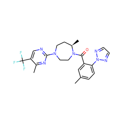 Cc1ccc(-n2nccn2)c(C(=O)N2CCN(c3ncc(C(F)(F)F)c(C)n3)CC[C@H]2C)c1 ZINC000117206242