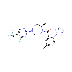 Cc1ccc(-n2nccn2)c(C(=O)N2CCN(c3ncc(C(F)(F)F)c(Cl)n3)CC[C@H]2C)c1 ZINC000117231239