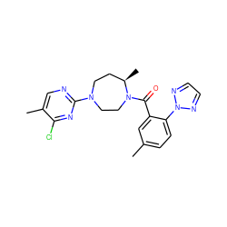 Cc1ccc(-n2nccn2)c(C(=O)N2CCN(c3ncc(C)c(Cl)n3)CC[C@H]2C)c1 ZINC000473113678