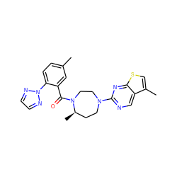 Cc1ccc(-n2nccn2)c(C(=O)N2CCN(c3ncc4c(C)csc4n3)CC[C@H]2C)c1 ZINC000116776699