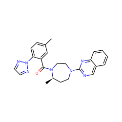 Cc1ccc(-n2nccn2)c(C(=O)N2CCN(c3ncc4ccccc4n3)CC[C@H]2C)c1 ZINC000049036762