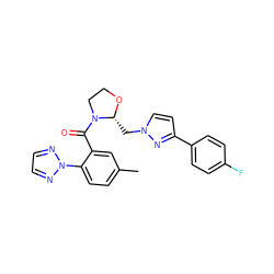 Cc1ccc(-n2nccn2)c(C(=O)N2CCO[C@@H]2Cn2ccc(-c3ccc(F)cc3)n2)c1 ZINC000210593946