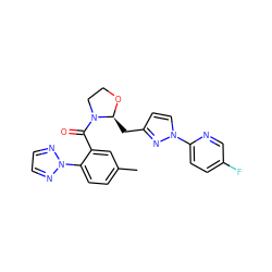 Cc1ccc(-n2nccn2)c(C(=O)N2CCO[C@H]2Cc2ccn(-c3ccc(F)cn3)n2)c1 ZINC001772639796