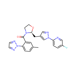 Cc1ccc(-n2nccn2)c(C(=O)N2CCO[C@H]2Cc2cnn(-c3ccc(F)cn3)c2)c1 ZINC001772603487