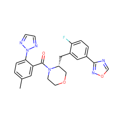 Cc1ccc(-n2nccn2)c(C(=O)N2CCOC[C@H]2Cc2cc(-c3ncon3)ccc2F)c1 ZINC000222189773