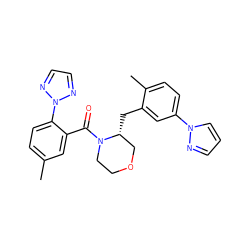 Cc1ccc(-n2nccn2)c(C(=O)N2CCOC[C@H]2Cc2cc(-n3cccn3)ccc2C)c1 ZINC000222118826