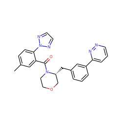 Cc1ccc(-n2nccn2)c(C(=O)N2CCOC[C@H]2Cc2cccc(-c3cccnn3)c2)c1 ZINC000205653353