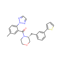 Cc1ccc(-n2nccn2)c(C(=O)N2CCOC[C@H]2Cc2cccc(-c3cccs3)c2)c1 ZINC000205655414