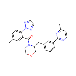 Cc1ccc(-n2nccn2)c(C(=O)N2CCOC[C@H]2Cc2cccc(-c3nccc(C)n3)c2)c1 ZINC000205643321