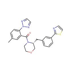 Cc1ccc(-n2nccn2)c(C(=O)N2CCOC[C@H]2Cc2cccc(-c3nccs3)c2)c1 ZINC000205645905