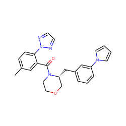 Cc1ccc(-n2nccn2)c(C(=O)N2CCOC[C@H]2Cc2cccc(-n3cccc3)c2)c1 ZINC000205639704