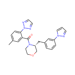 Cc1ccc(-n2nccn2)c(C(=O)N2CCOC[C@H]2Cc2cccc(-n3cccn3)c2)c1 ZINC000205648568