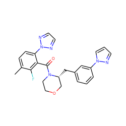 Cc1ccc(-n2nccn2)c(C(=O)N2CCOC[C@H]2Cc2cccc(-n3cccn3)c2)c1F ZINC000205651073