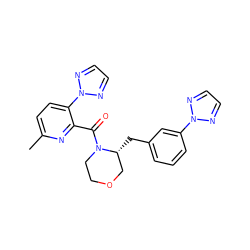 Cc1ccc(-n2nccn2)c(C(=O)N2CCOC[C@H]2Cc2cccc(-n3nccn3)c2)n1 ZINC001772651368