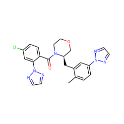 Cc1ccc(-n2nccn2)cc1C[C@@H]1COCCN1C(=O)c1ccc(Cl)cc1-n1nccn1 ZINC000222093203