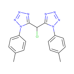 Cc1ccc(-n2nnnc2C(Cl)c2nnnn2-c2ccc(C)cc2)cc1 ZINC000004291715