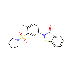 Cc1ccc(-n2sc3ccccc3c2=O)cc1S(=O)(=O)N1CCCC1 ZINC000064502316