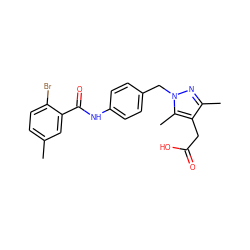 Cc1ccc(Br)c(C(=O)Nc2ccc(Cn3nc(C)c(CC(=O)O)c3C)cc2)c1 ZINC000169704000