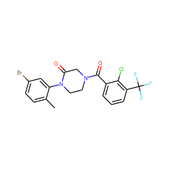 Cc1ccc(Br)cc1N1CCN(C(=O)c2cccc(C(F)(F)F)c2Cl)CC1=O ZINC000043204690