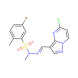 Cc1ccc(Br)cc1S(=O)(=O)N(C)/N=C/c1cnn2ccc(Cl)nc12 ZINC000473112790