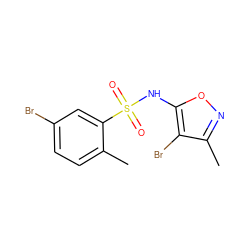 Cc1ccc(Br)cc1S(=O)(=O)Nc1onc(C)c1Br ZINC000026475466