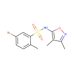 Cc1ccc(Br)cc1S(=O)(=O)Nc1onc(C)c1C ZINC000026469133