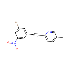 Cc1ccc(C#Cc2cc(Br)cc([N+](=O)[O-])c2)nc1 ZINC000071281892