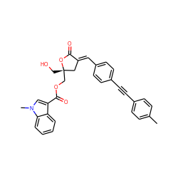 Cc1ccc(C#Cc2ccc(/C=C3\C[C@](CO)(COC(=O)c4cn(C)c5ccccc45)OC3=O)cc2)cc1 ZINC001772609469