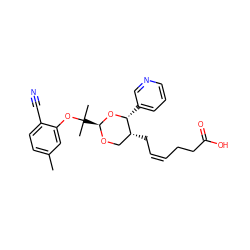 Cc1ccc(C#N)c(OC(C)(C)[C@@H]2OC[C@@H](C/C=C\CCC(=O)O)[C@@H](c3cccnc3)O2)c1 ZINC000027747739