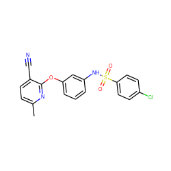 Cc1ccc(C#N)c(Oc2cccc(NS(=O)(=O)c3ccc(Cl)cc3)c2)n1 ZINC000096271600