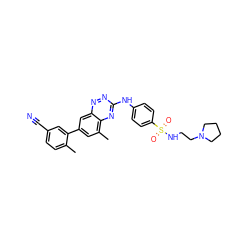 Cc1ccc(C#N)cc1-c1cc(C)c2nc(Nc3ccc(S(=O)(=O)NCCN4CCCC4)cc3)nnc2c1 ZINC000028702771